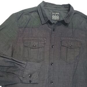 Straight Faded Mens M Shirt Button Up Roll Up Long Sleeve Snap Pockets Dark Gray